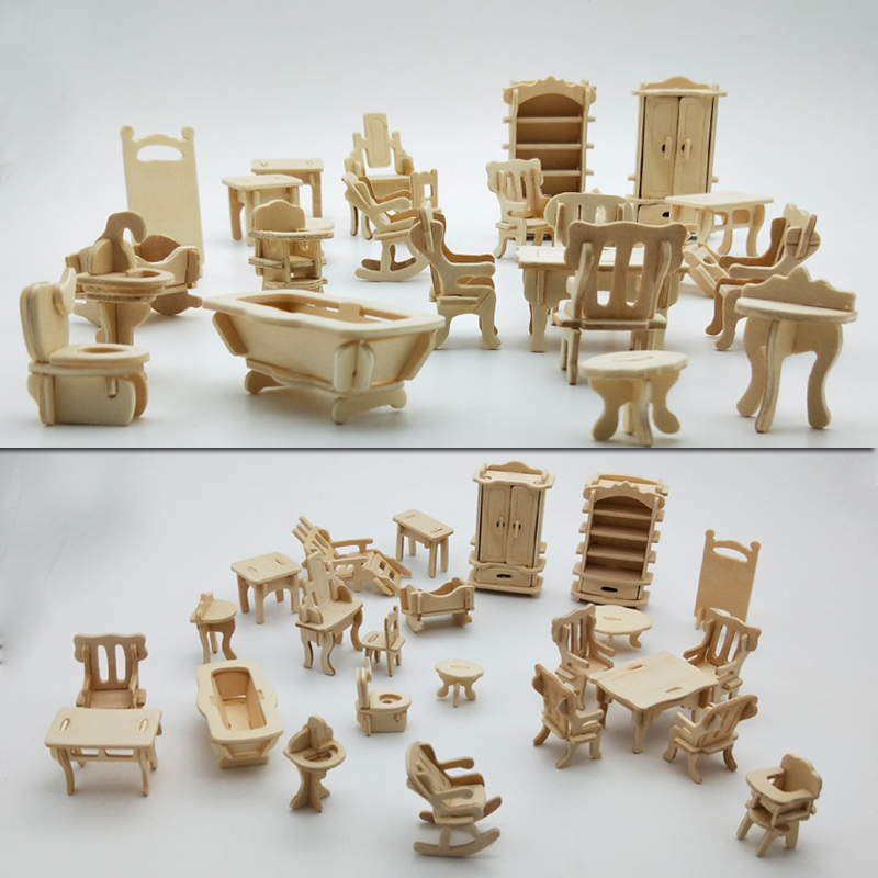 建筑模型DIY手工榫卯结构拼装户型家具立体拼图 儿童材料益智玩具