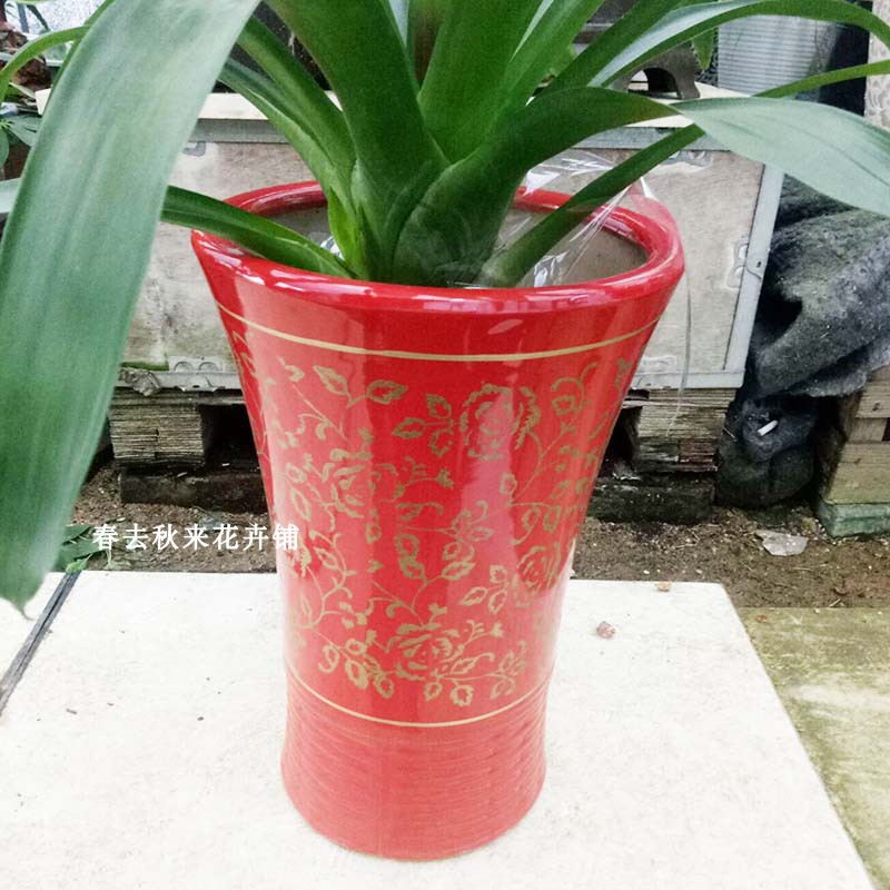 加高款地面绿植大号陶瓷花盆客厅落地简约中国红植物花盆中国红