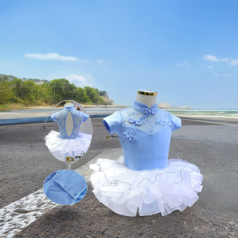 夏季儿童舞蹈服中国舞民族风练功服复古蓝色练舞服女童芭蕾舞裙