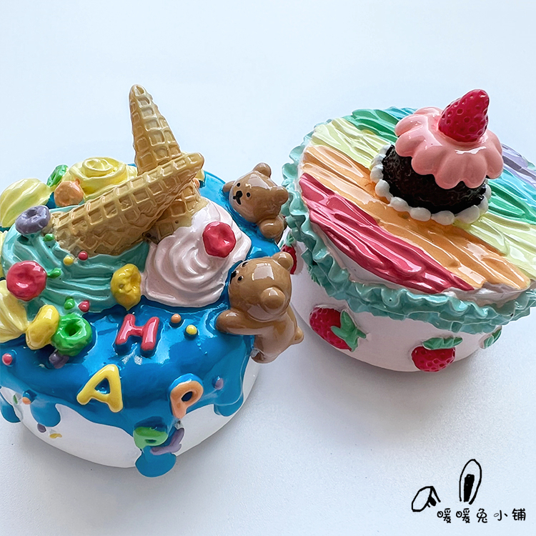 创意可爱卡通食玩草莓奶油冰淇淋蛋糕树脂立体冰箱贴磁贴磁性贴