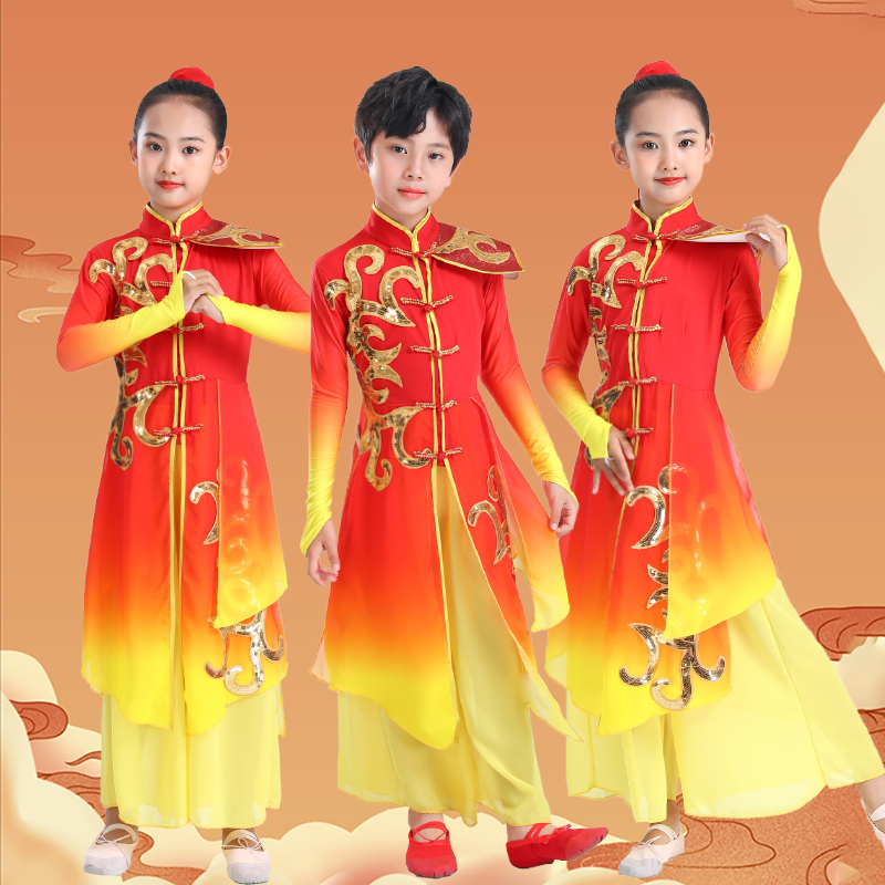 中国风演出服女儿童打鼓服少年志舞蹈服装扇子舞书简舞腰鼓舞服装