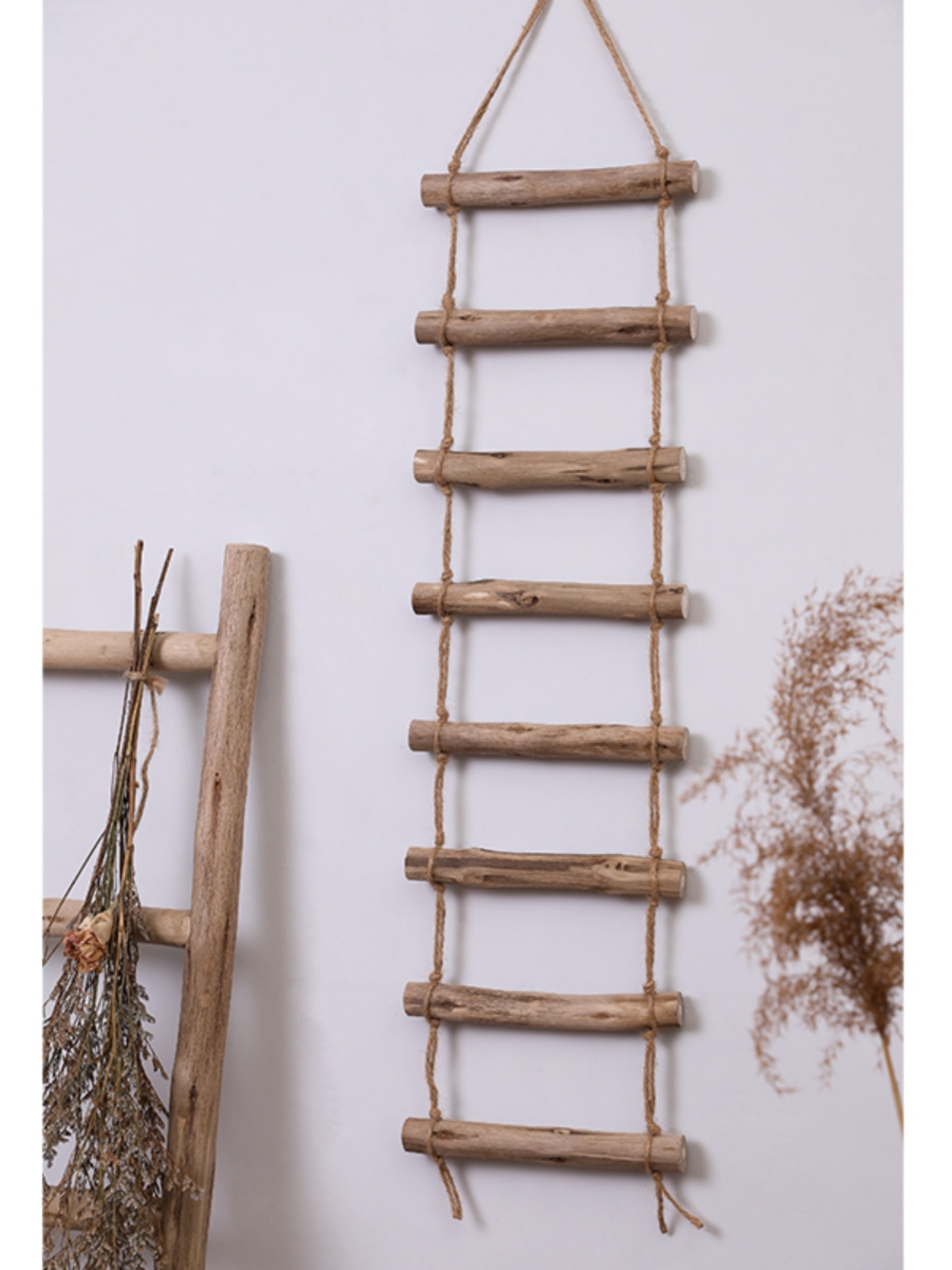 创意墙面装饰木梯子北欧麻绳树枝拍照道具幼儿园民宿墙壁挂件挂饰