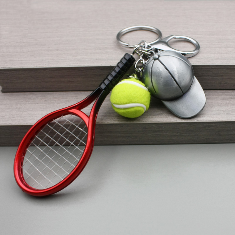 创意小网球模型钥匙扣挂件 含迷你球拍和球 球迷小礼品比赛纪念品