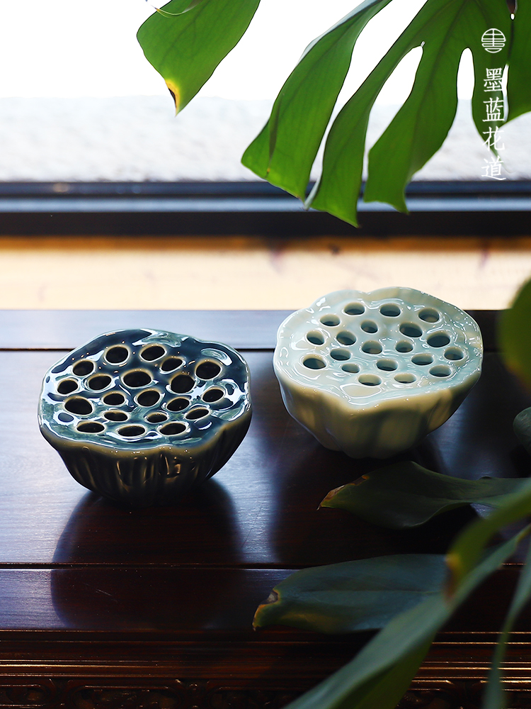 陶瓷莲蓬巢花器禅意中式日式插花器皿中国风茶席桌面小花盘摆件