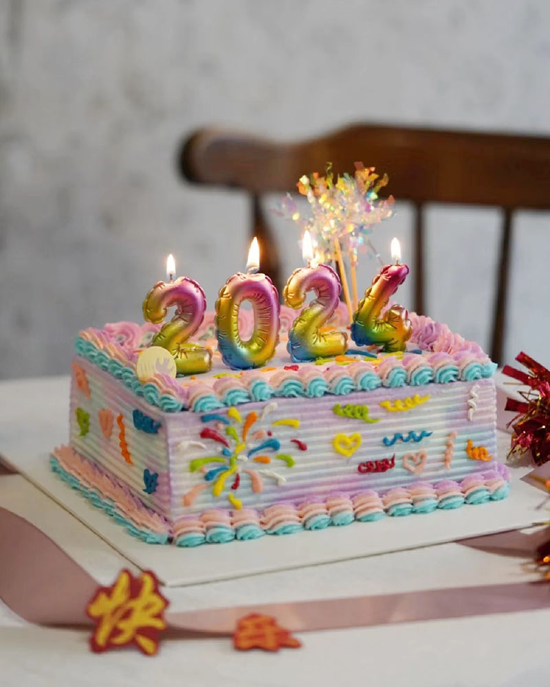 2024跨年蛋糕装饰创意铝膜气球数字蜡烛卡通甜品台惊喜派对装扮