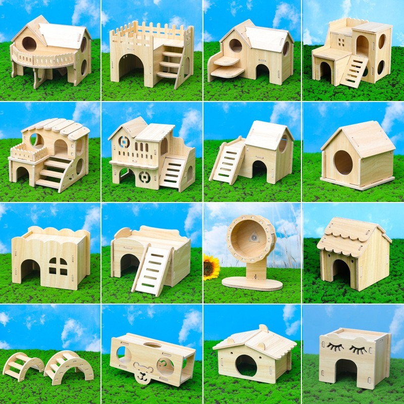 仓鼠窝实木玩具躲避屋小房子平台用品大全爬梯笼子金丝熊造景木屋