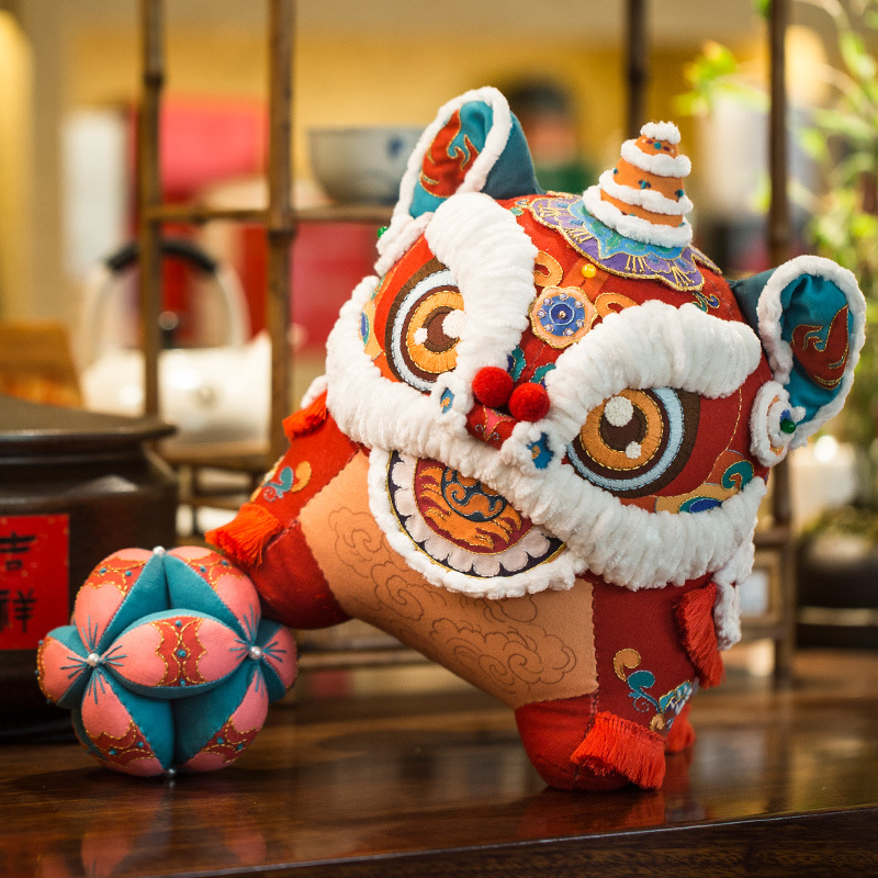 中国风手工diy材料包醒狮刺绣国潮风玩偶摆件自制绣球创意礼物