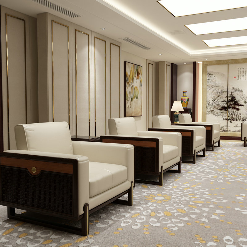 新中式会议室接待单人沙发现代酒D店售楼处洽谈办公桌椅休闲家具