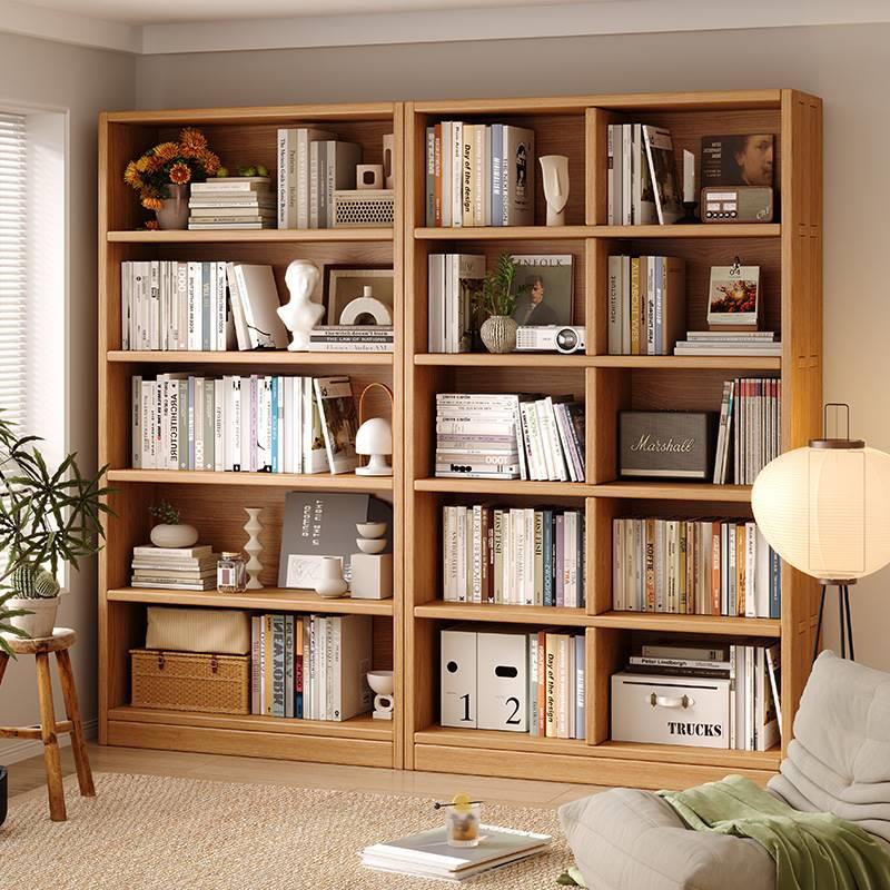 全实木图书馆书架落地置物架家用客厅一体靠墙收纳整墙儿童书柜