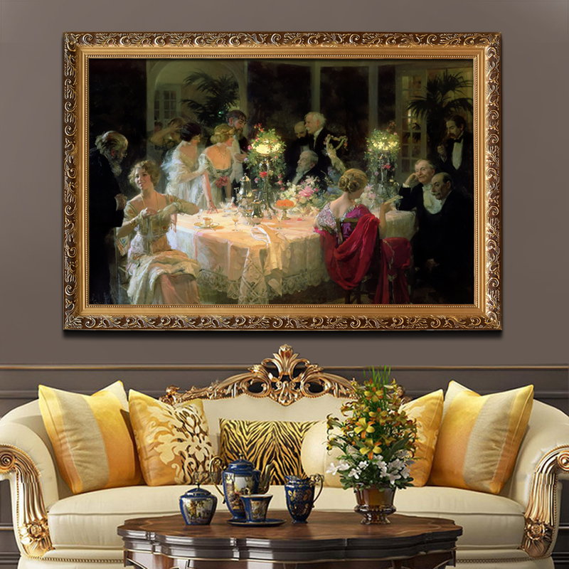 世界名画晚宴法式轻奢风格装饰画宫廷人物画玄关客厅挂画可定制