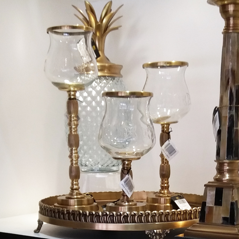 欧式古典家居饰品家用蜡烛台客厅电视柜装饰摆件铜高脚烛杯137