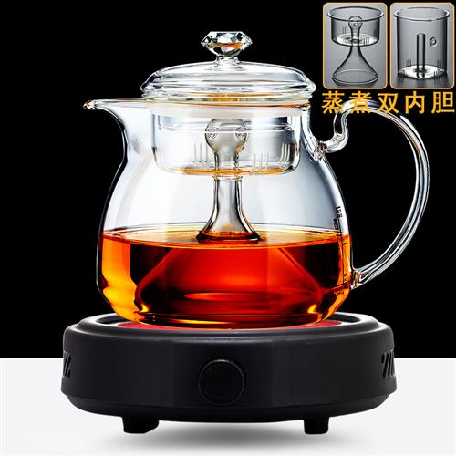 玻璃茶壶蒸茶壶家汽n耐壶温蒸用煮茶壶蒸煮两用茶高电陶炉茶具套
