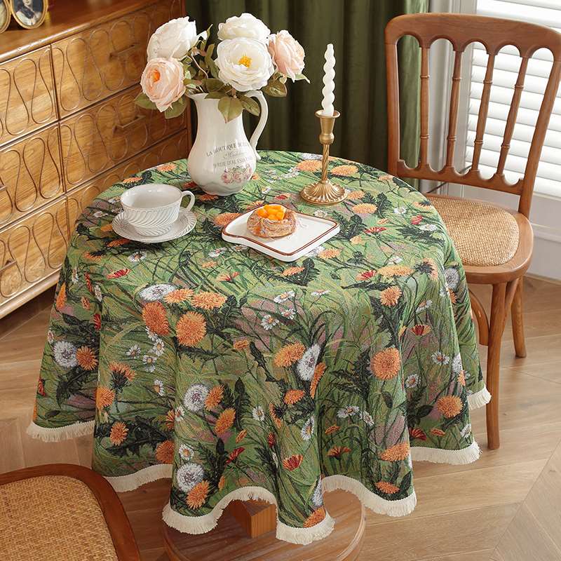 正品美式轻奢高级感小圆桌桌布法式复古方桌茶几盖布简美户外田园