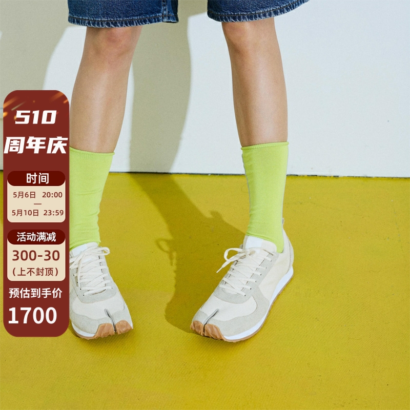 日本Tabito帆布麂皮厚实麂皮宽楦足袋运动鞋分趾鞋休闲鞋米色