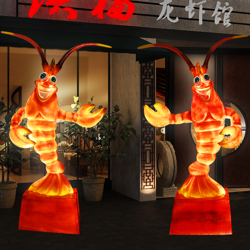 发光迎宾龙虾玻璃钢摆件海鲜餐厅酒店摆设仿真小龙虾招牌雕塑模型