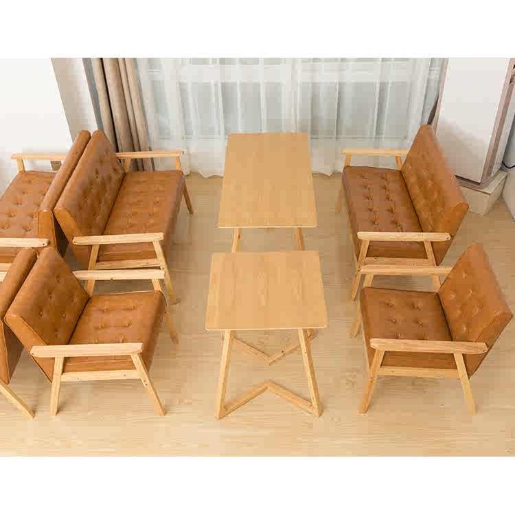 复古奶茶店桌椅组合咖啡厅甜品茶室书店休闲会客洽谈实木双人沙发