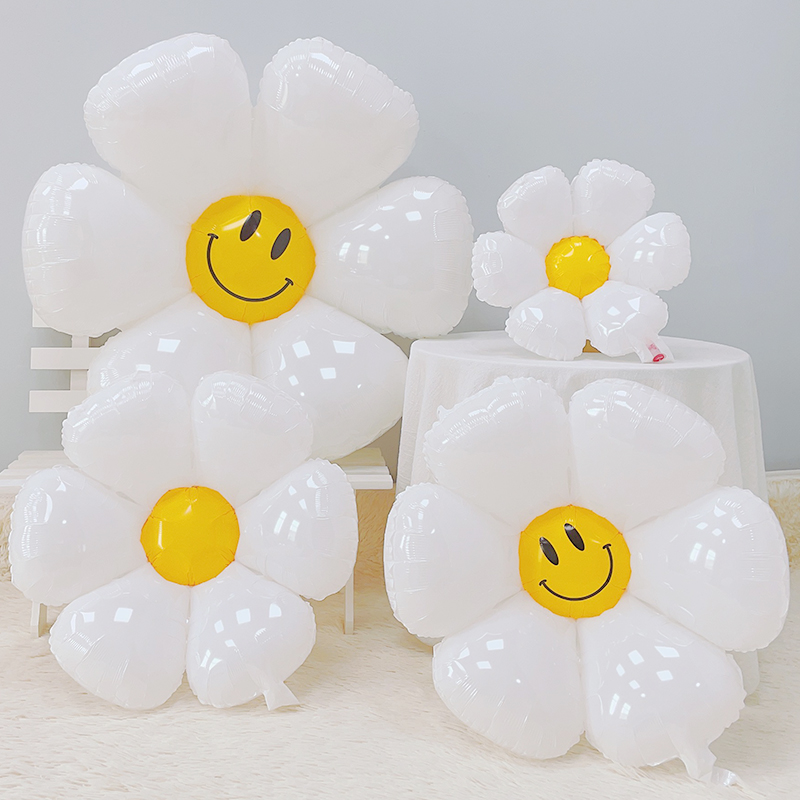 白色小雏菊铝膜气球儿童宝宝生日装饰户外活动布置太阳花鸡蛋花朵