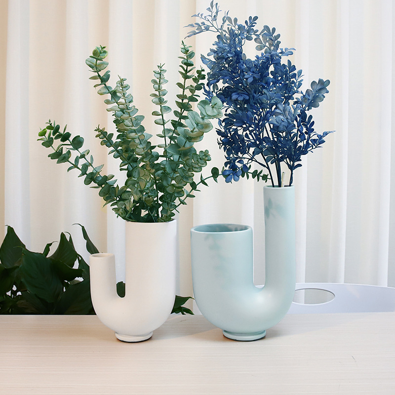 北欧简约莫兰迪创意水管花瓶客厅装饰摆件干花花器家居艺术装饰品