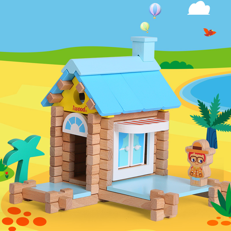 新款木玩世家儿童拼插搭盖小房屋子益智玩具榫卯积木立体手工diy