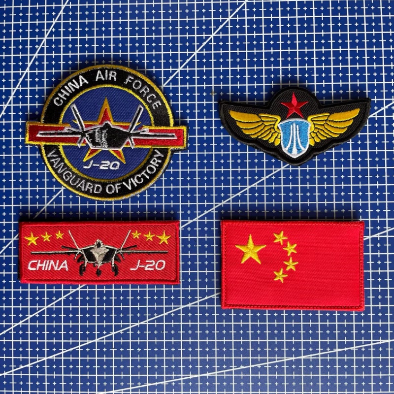 歼20战术飞行士气徽章刺绣臂章CHINA J20魔术贴章 军迷户外背包贴