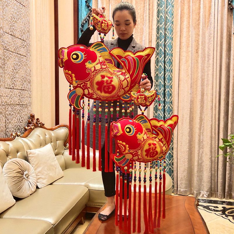 新款中国结鱼挂件特色名族风春节挂饰大号年年有余新年装饰对联