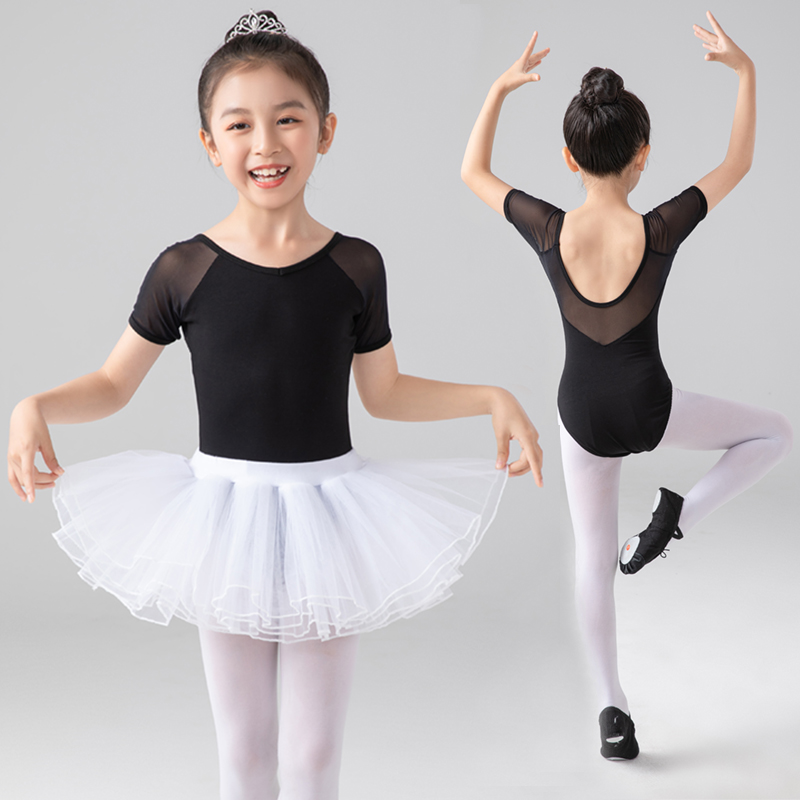 少儿短袖芭蕾舞练功服女童跳舞连体服软纱拼接儿童新款舞蹈服夏季