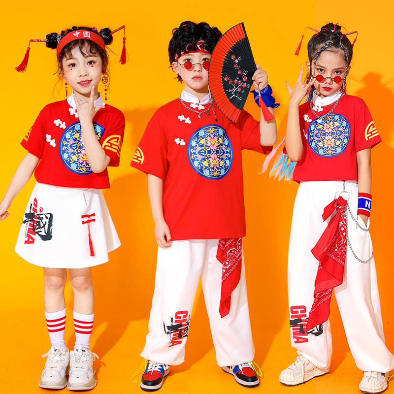 儿童演出服啦啦队服装女童装中国男汉服风童小学会运动生班服表演