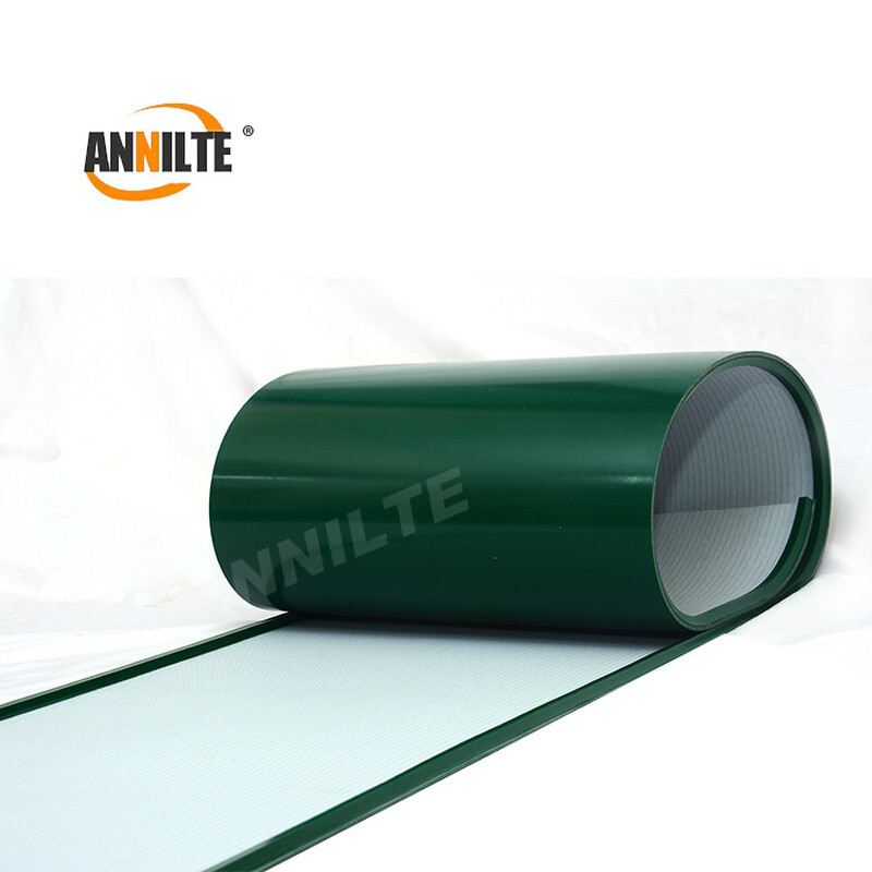山东安耐PVC绿色输送带加导条防跑偏传送带导轨皮带