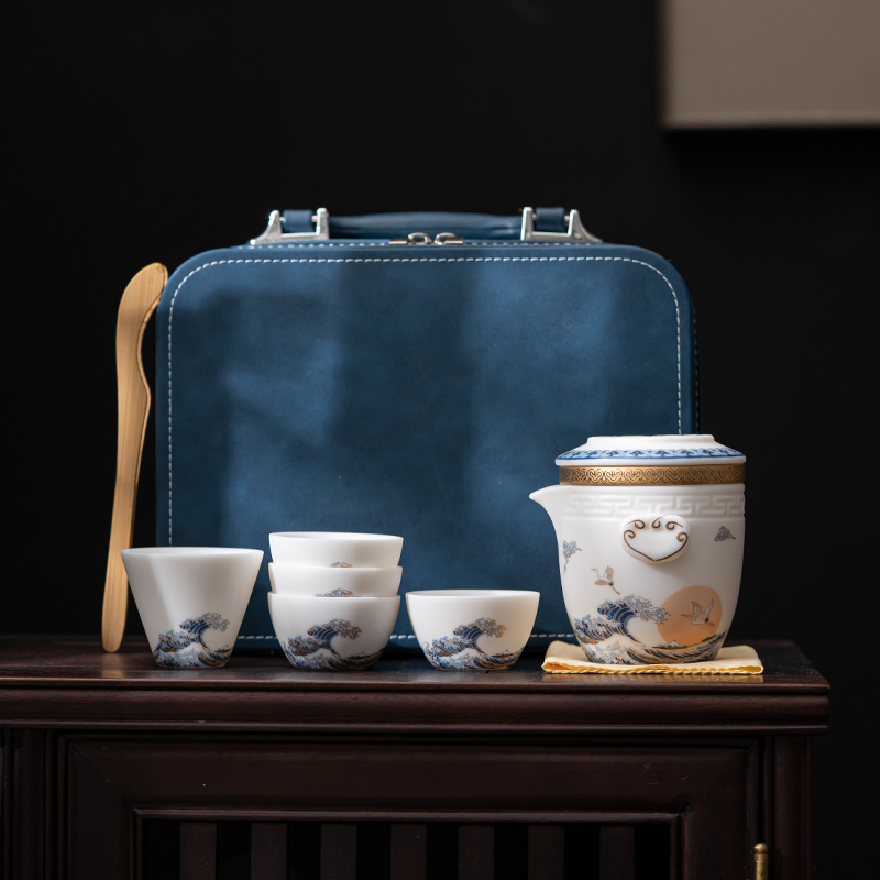 中国风旅行功夫茶具套装商务户外家用德化白瓷陶瓷泡茶快客杯礼品