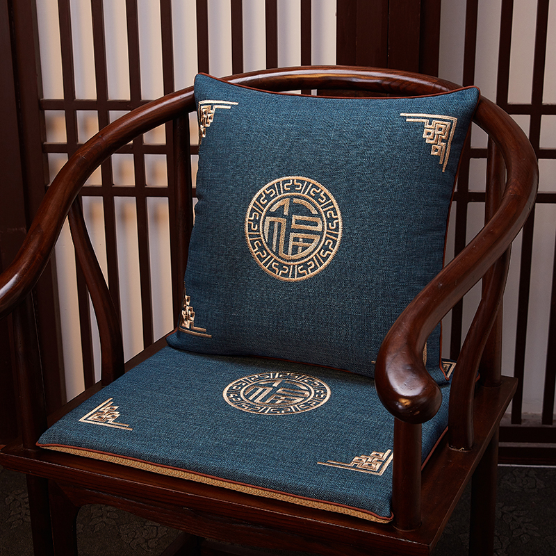新中式红木椅子坐垫餐椅垫棉麻茶椅太师椅圈椅茶桌防滑海绵椅垫