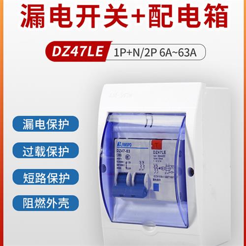上海人民DZ47LE-63漏电开关带防水盒 家用220V热水器空调漏保开关