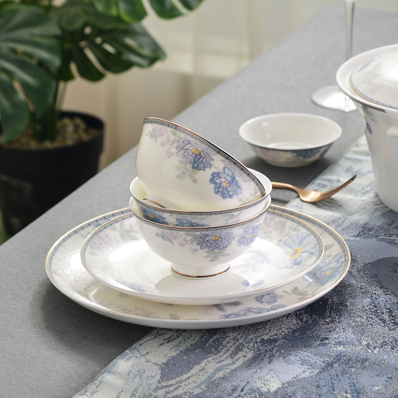 轻奢中国风新中式高档唐山骨质瓷餐具碗盘子组合陶瓷碗碟套装家用