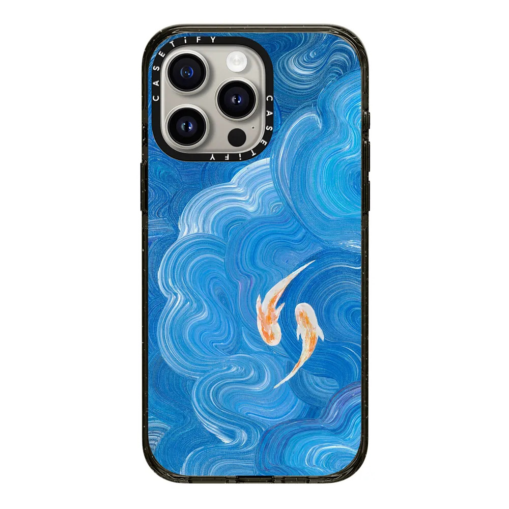 现货CASETiFY两只小锦鲤适用苹果iPhone15 Pro Max磁吸手机壳14/13/12个性潮牌创意艺术蓝色油画风防摔保护套