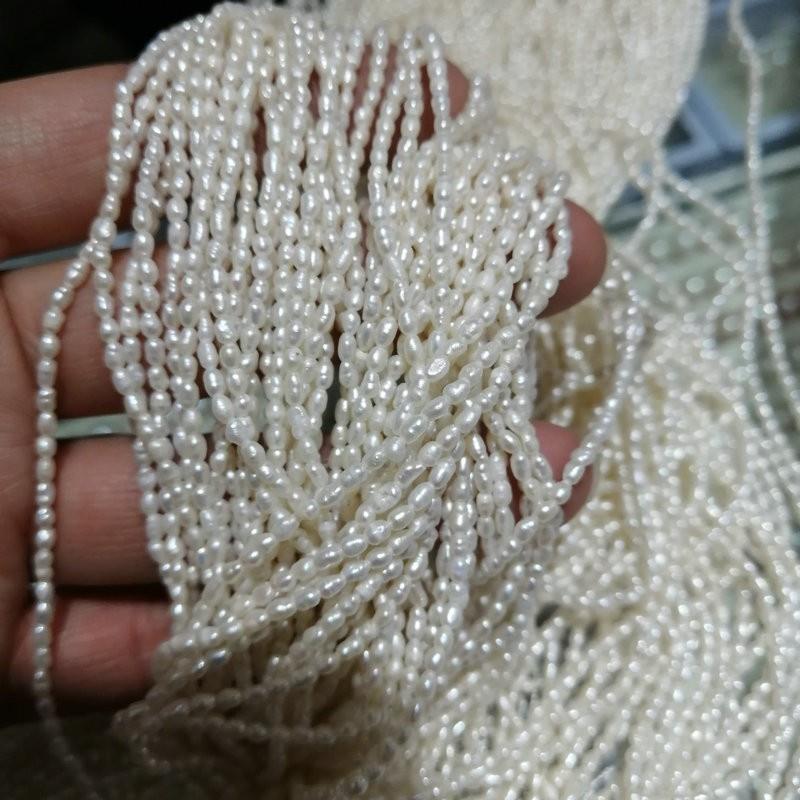 2mm天然珍珠米形散珠 白色通孔小珠流苏发簪装饰diy手作饰品配件
