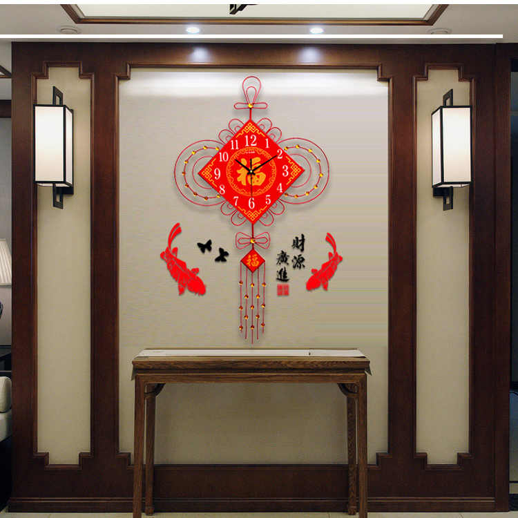 中国结创意客厅挂钟家用装饰中国风挂表现代时尚夜光时钟静音大气