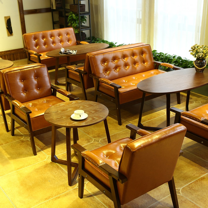 卡座沙发桌椅组合咖啡厅简约双人西餐厅酒吧奶茶甜品店接待洽谈椅
