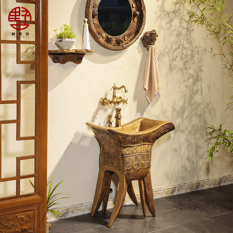 新中式无孔个性洗手台盆创意花园立柱式洗手盆户外阳台露台洗手池