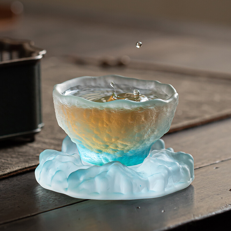 日式冰川蓝绿色主人茶杯品茗杯小茶杯清酒杯琉璃杯冰冻烧高端男女