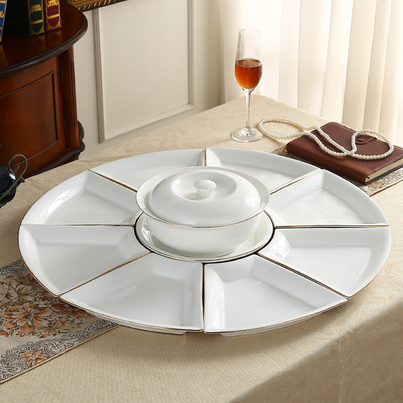 酒店陶瓷金边盘子菜盘家用组合拼盘创意餐具套装圆桌碗碟团圆