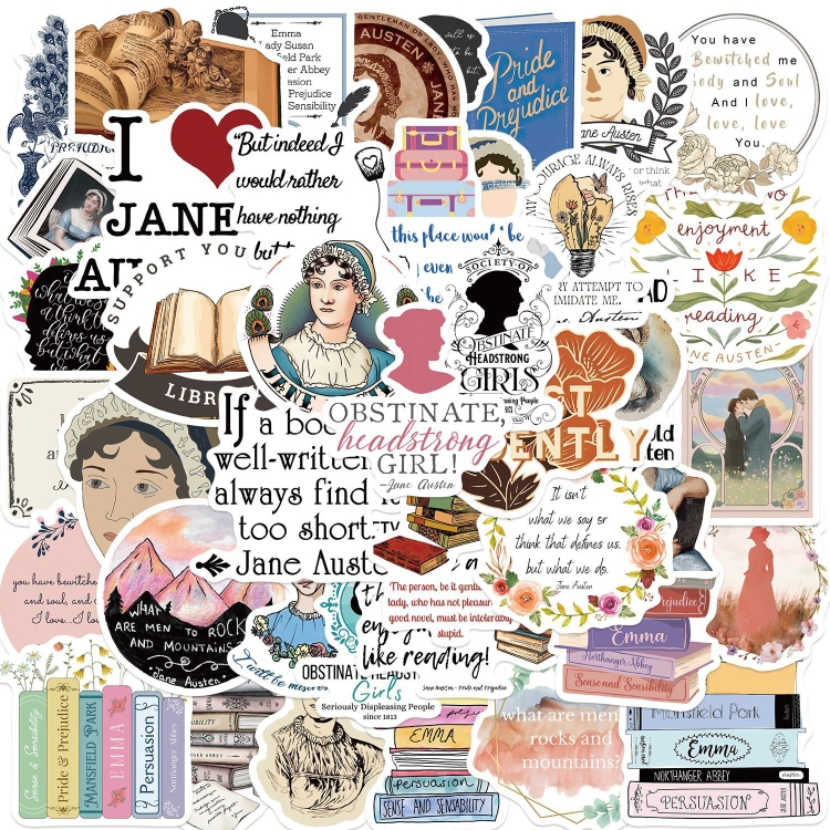 50张英国小说家Jane Austen涂鸦贴纸装饰吉他笔记本行李箱DIY贴画