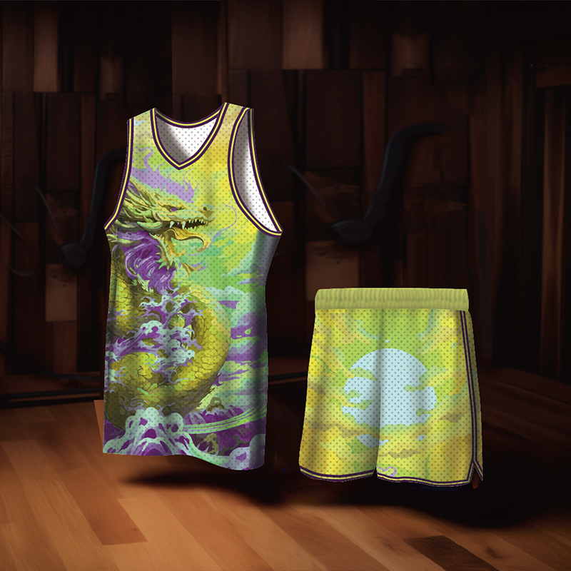 MUZUES中国龙国潮篮球比赛服套装定制儿童速干球衣篮球训练队服男