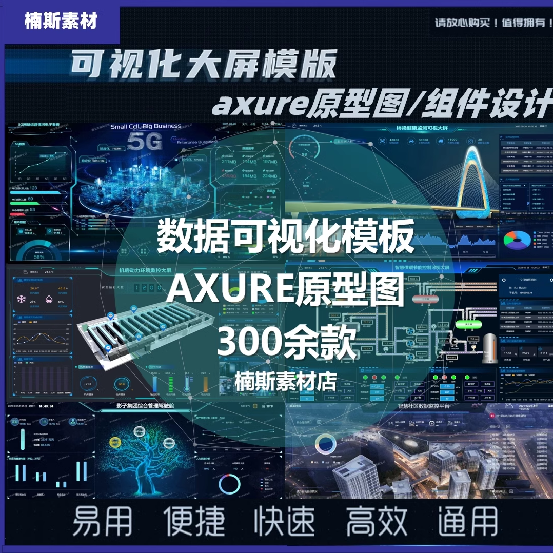 数据可视化原型axure物联网智慧可视化大屏组件库元件库图表300款