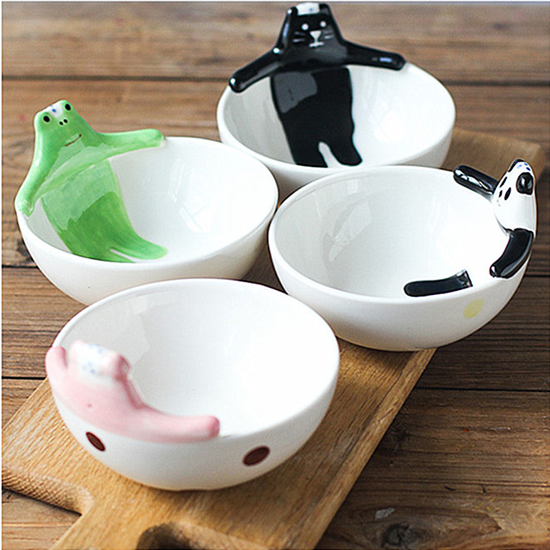 时尚日式厨房用品创意卡通动物小猪碗陶瓷儿童饭碗4英寸熊猫碗