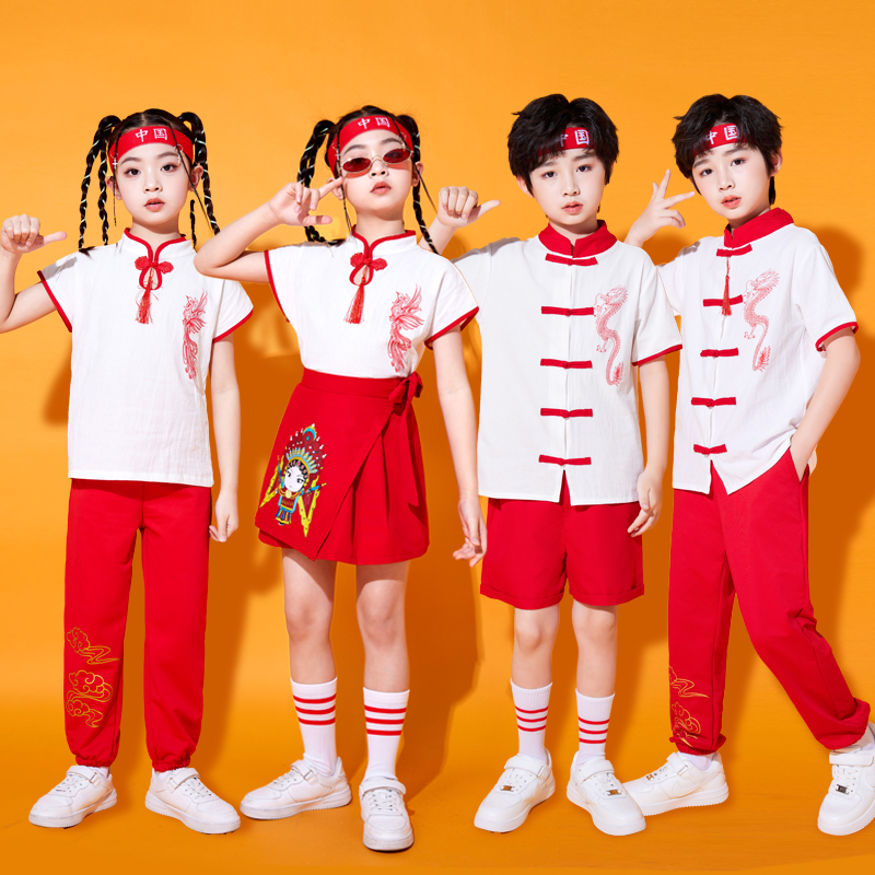 儿童啦啦队演出服幼儿园表演班服春夏学生运动会服装中国风龙套装