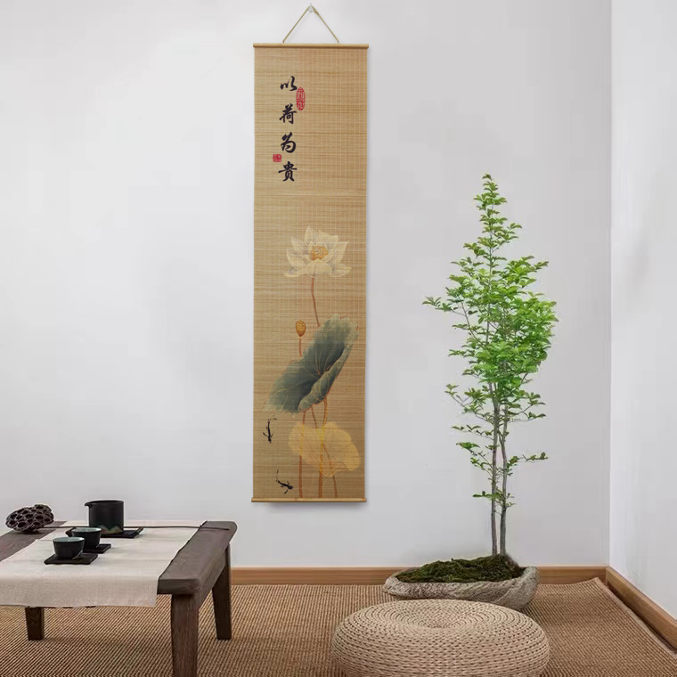 新中式中国风竹丝挂画装饰画竹卷轴茶室背景玄关国画禅意字画客厅