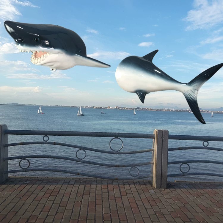 海洋风格餐饮酒吧商超背景墙面装饰3D动物模型鲨鱼海豚壁挂饰热卖