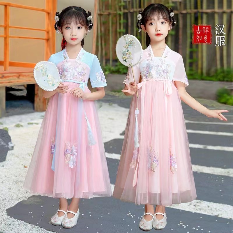 女童汉服夏季中国风超仙古装儿童装裙子女孩樱花2024新款公主纱裙