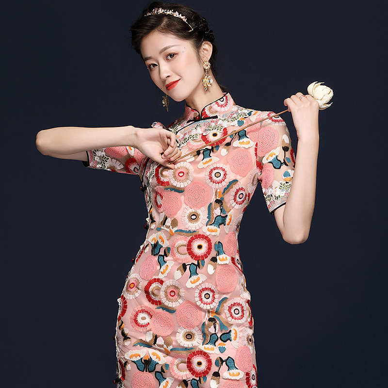 新中式深圳精品女装中国风重工刺绣气质日常改良旗袍连衣裙20568