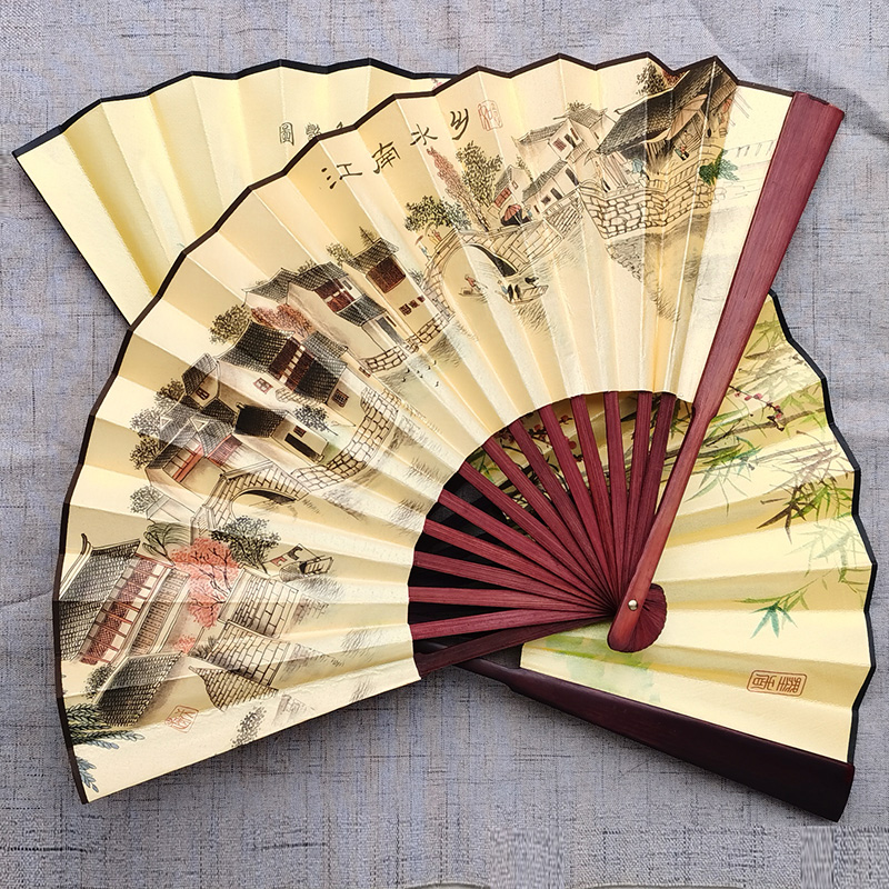 古装 扇子中国风民国特色 风景画 书法艺术 汉服 男士书生折扇
