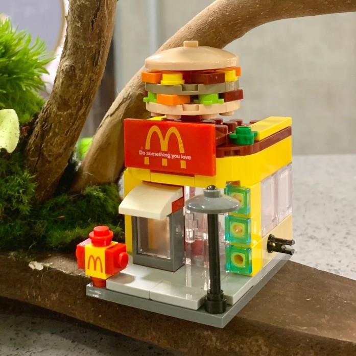 中国小积木迷你街景建筑汉堡快餐店男女孩过家家拼装儿童玩具礼物
